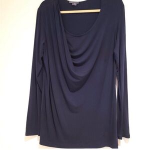 VINCE Sz L Draped Tunic Jersey Knit Long Sleeve Top Blouse